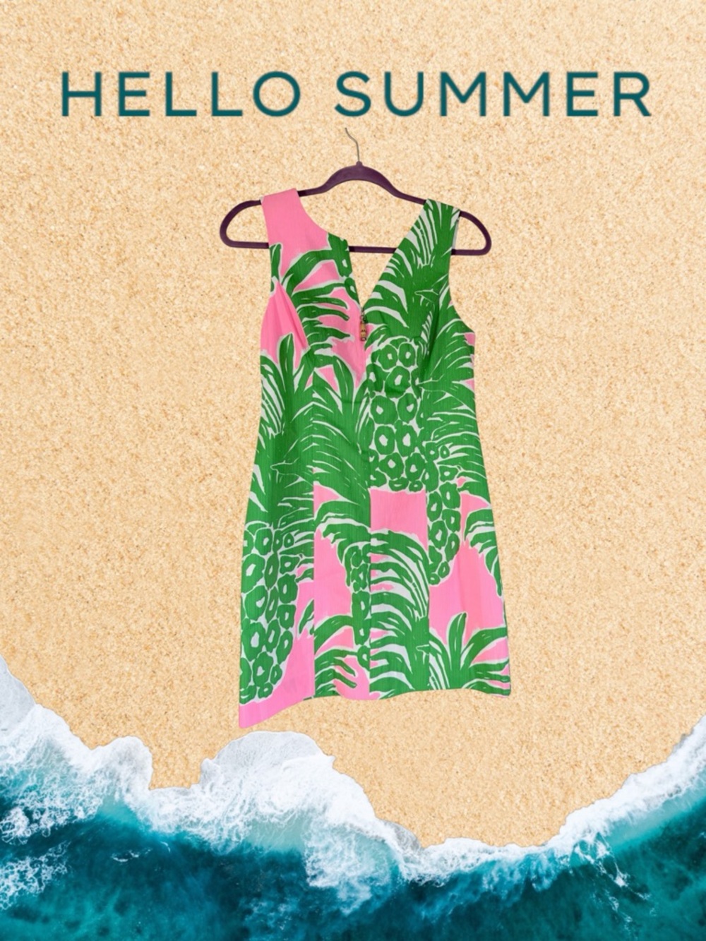 Tropical Pink & Green Sleeveless V-Neck Dress by Lilly Pulitzer NWOT